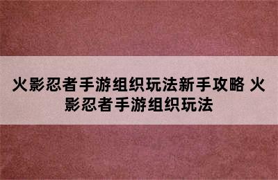 火影忍者手游组织玩法新手攻略 火影忍者手游组织玩法